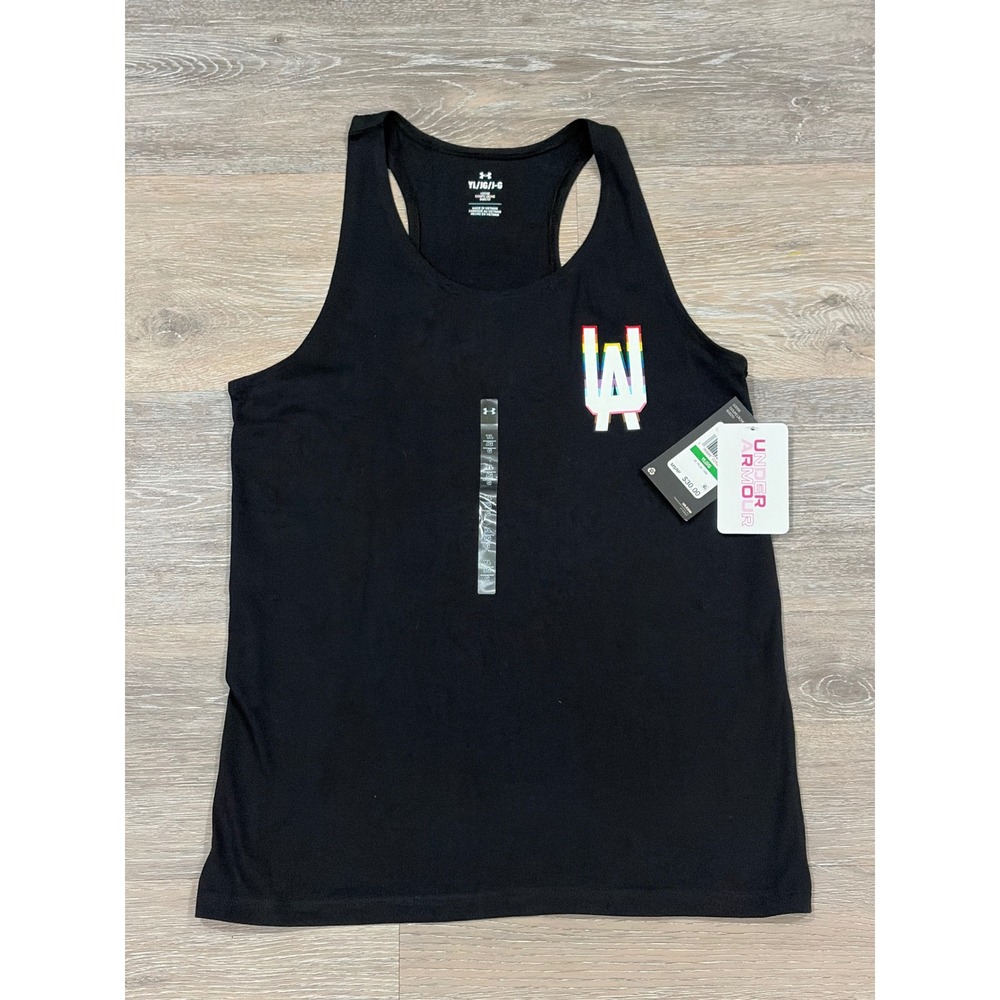 Under Armour Kids Pride Tank Top Black Love All Athletes Rainbow Logo YL NEW